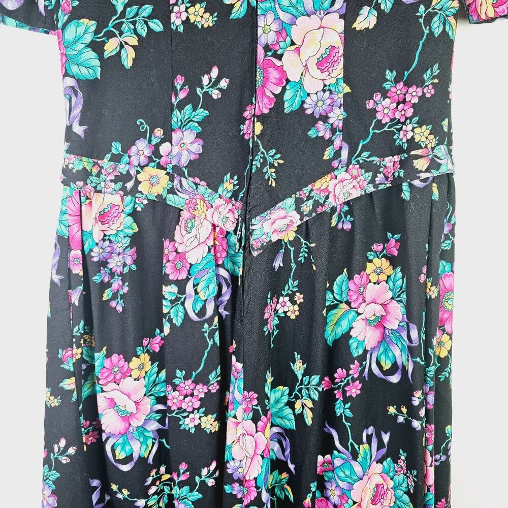 Vintage Positive Attitude 1980's Bold Floral Grunge Alt Basque Body Dress, 5/6 - Picture 8 of 11